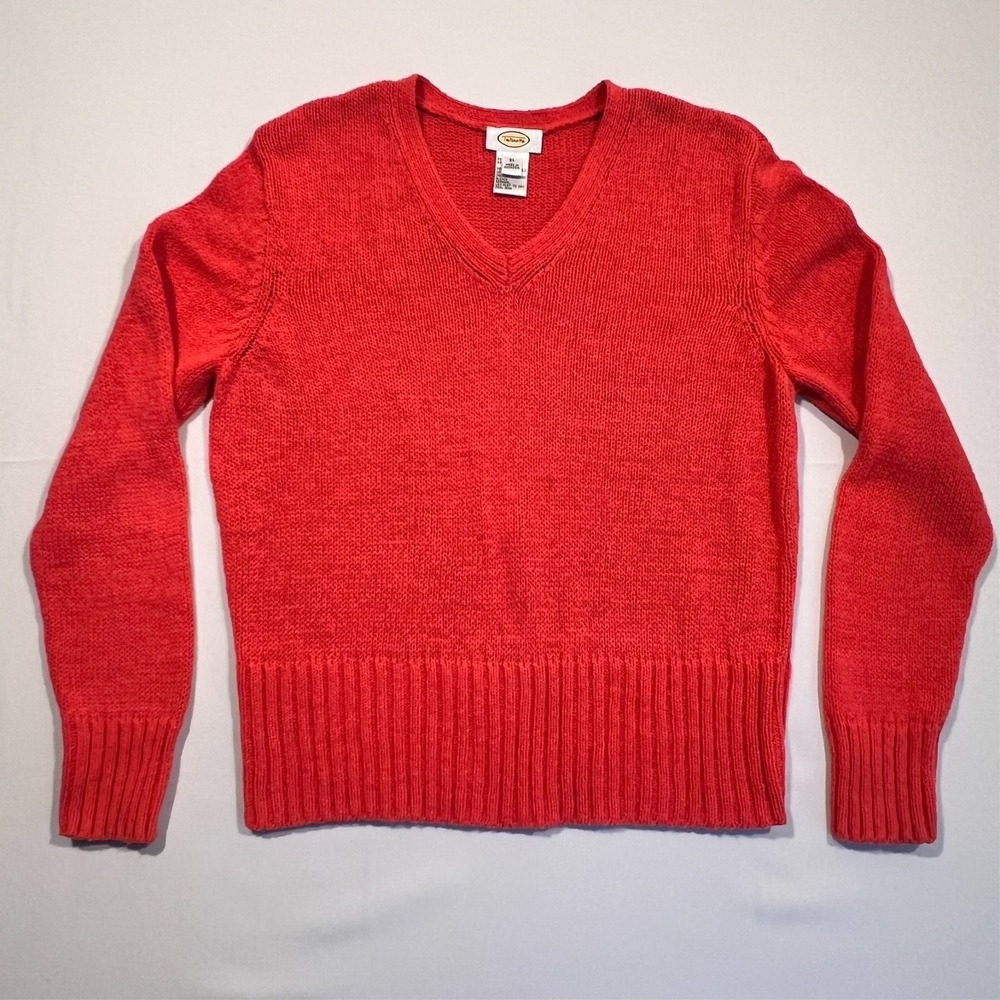 Talbots Sweater Pullover V-Neck Ribbed Cuff Hem Red Women's XL